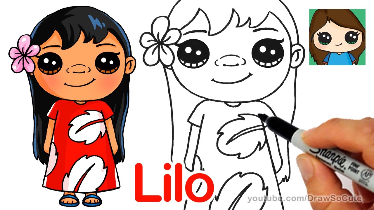 how to draw lilo step by step, follow along tutorial, lilo and st...