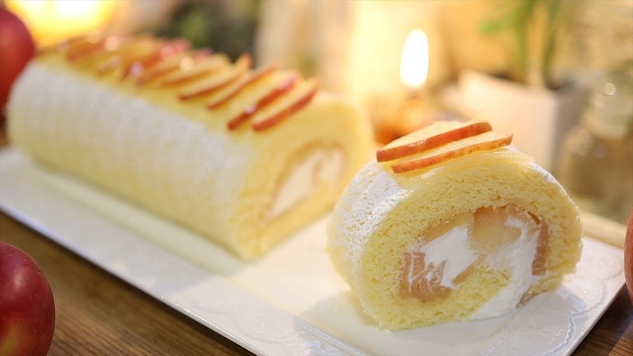 りんごロールケーキの作り方 レシピ Apple Rollcake Recipe Coris Cooking Youtube