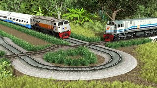 Kereta Api Berjalan Melewati Tikungan Memotong