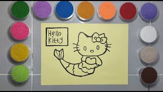 Drawing HELLO KITTY mermaid and coloring with color sand l ASMR