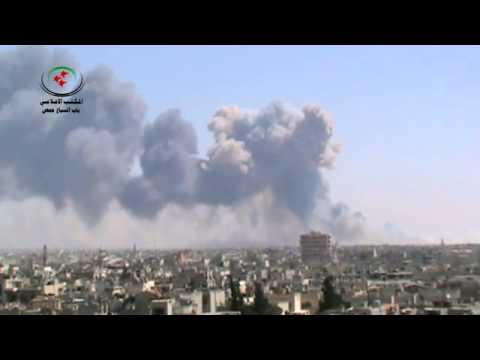 حمص أقوى انفجارين مستودعات الصواريخ في حي وادي الذهب نتيجة قصفها بصواريخ غراد 1 8 2013