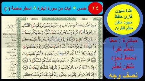 (14) نص وجه صفحة 8 سورة البقرة.قناة مليون قارئ حافظ مجود معلم للقرآن