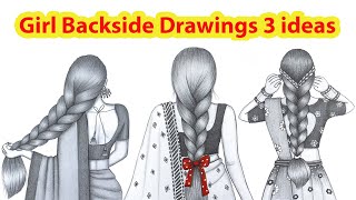 How to draw Three Drawings idea Girl Backside || Pencil sketch for beginner || 3 Girls drawing idea