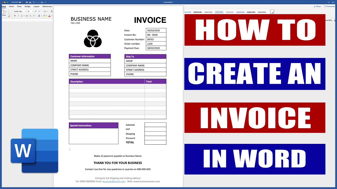 how to create an invoice in word