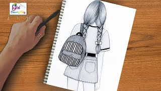 تعليم رسم بنت ترتدي حقيبة مدرسية | رسم بنات | Girl Drawing Easy