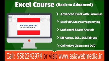 Advanced Excel or VBA Macros Training For MIS Reporting SAS ,Tableau SQL Server