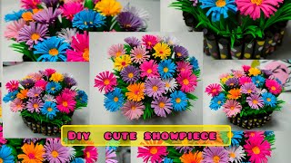 Handmade Cute Flower Showpiece 🌼😍💖 || Tutorial Video😍✨|| #roomdecor #showpiece #flowers