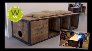 Stylish industrial bench from steel and reclaimed wood Check out how I made this very cool looking bench from reclaimed wood and hot rolled steel. There