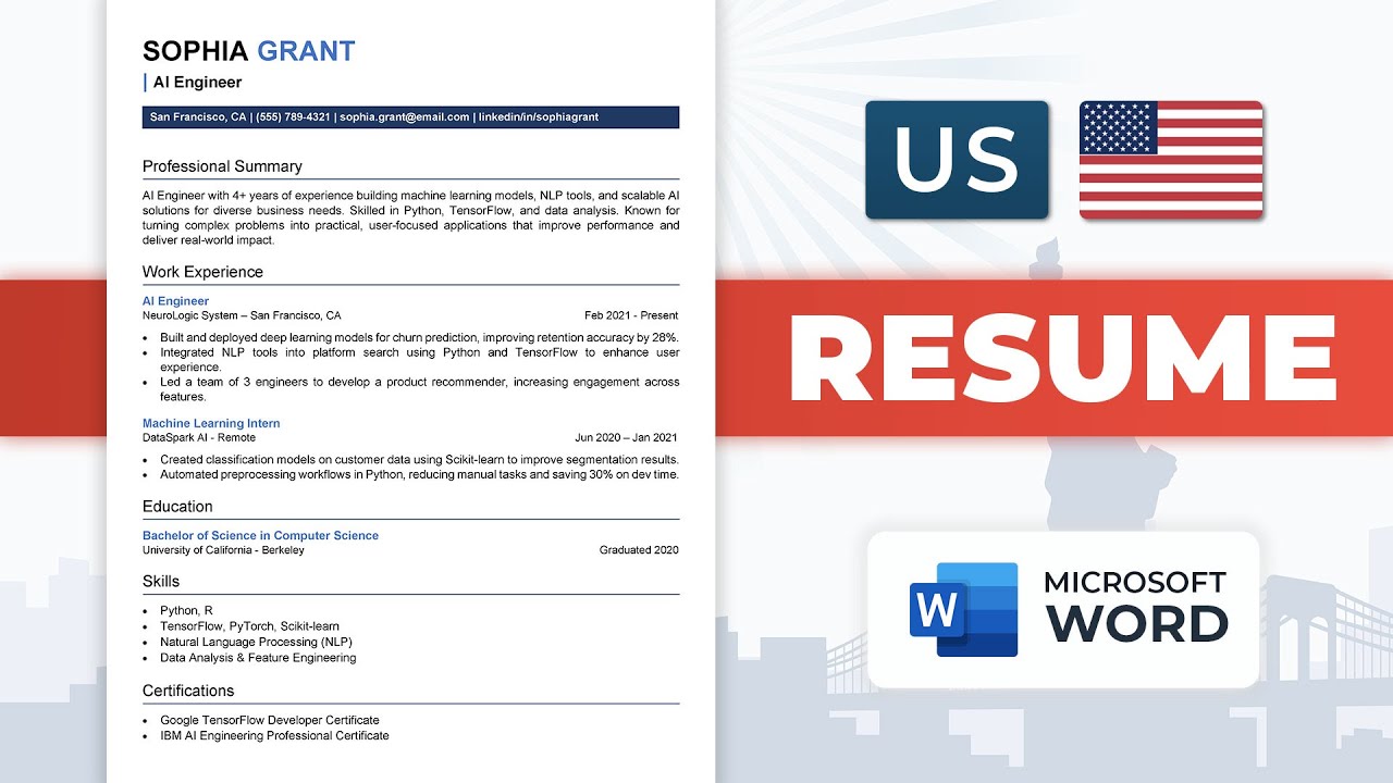 How to Make Resume in MS Word | US Resume Format | Free Template 2026 ...