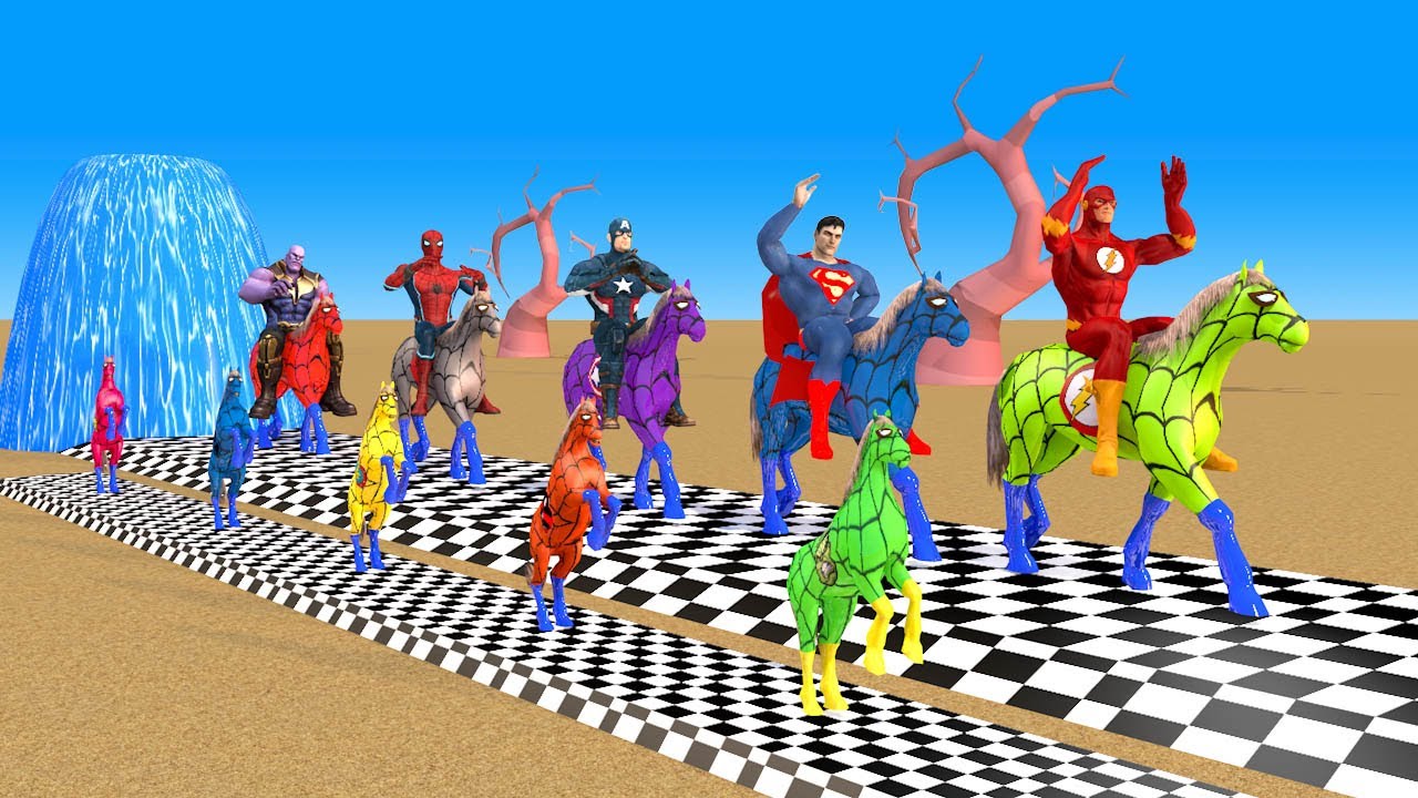 Playing as Spiderman in Long Slide Game with Cow Elephant Gorilla Hippo Tiger Funny 3d Animal Game