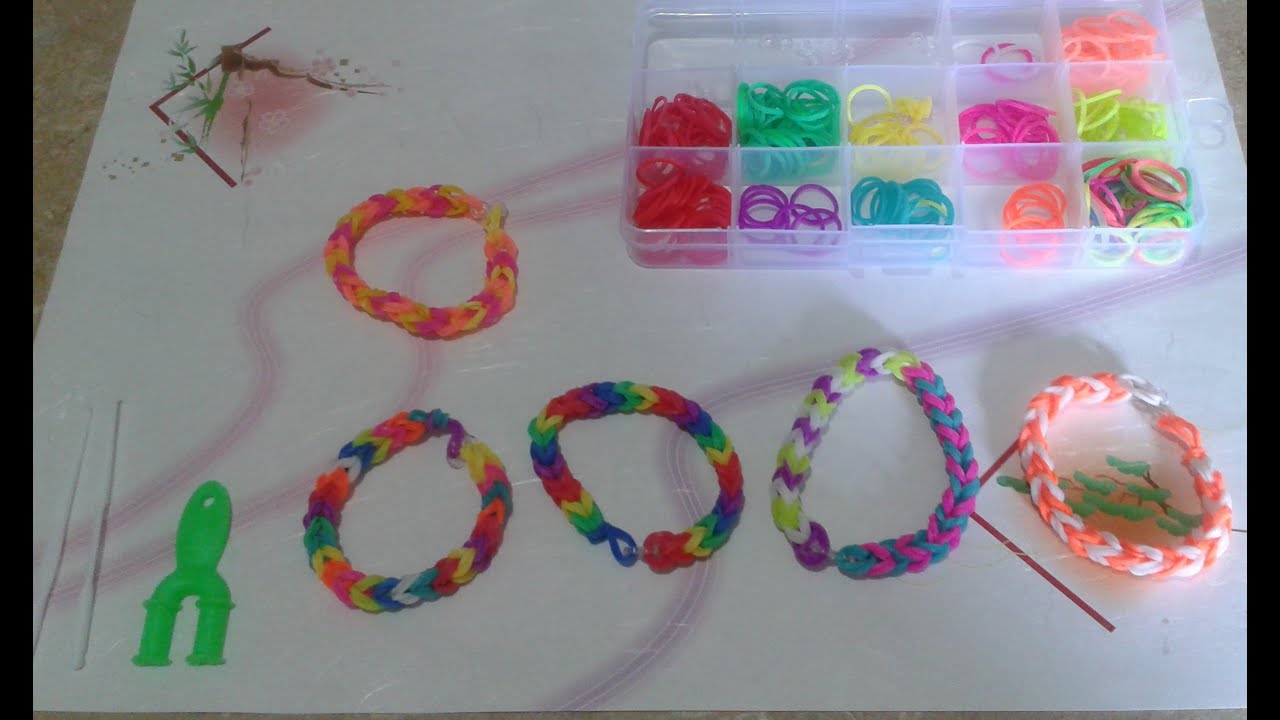 como hacer pulseras de ligas de colores 