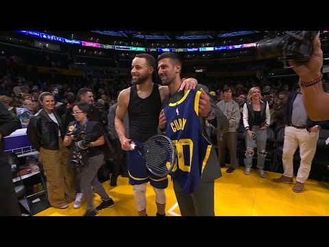 Jersey & Tennis Racket Swap 👀 Steph Curry and Novak Djokovic after Lakers-Warriors | NBA on ESPN