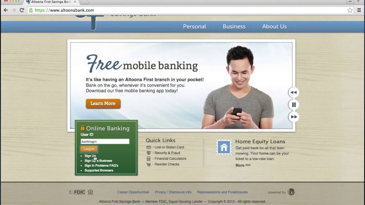 Altoona First Savings Bank Online Banking Login Instructions YouTube