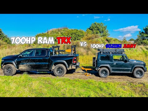 Suzuki Jimny vs 700HP Ram TRX Tug Of War : OFF-ROAD RACE & BATTLE!