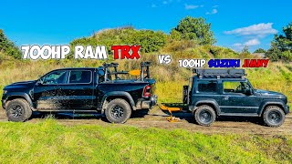 Suzuki Jimny vs 700HP Ram TRX Tug Of War : OFF-ROAD RACE & BATTLE!