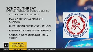Laurel Highlands School District student accused of making threat against 5th grade students at Hutc