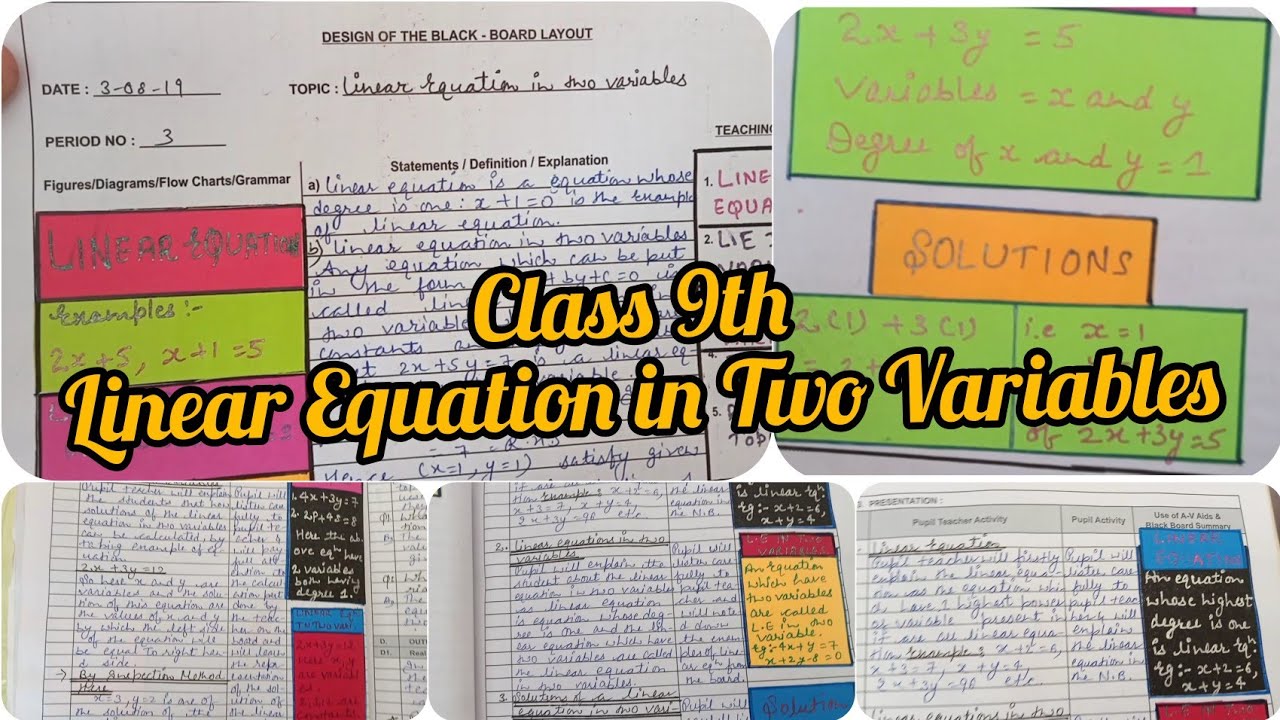 Linear Equation in Two Variables class 9th lesson plan for B.Ed - YouTube