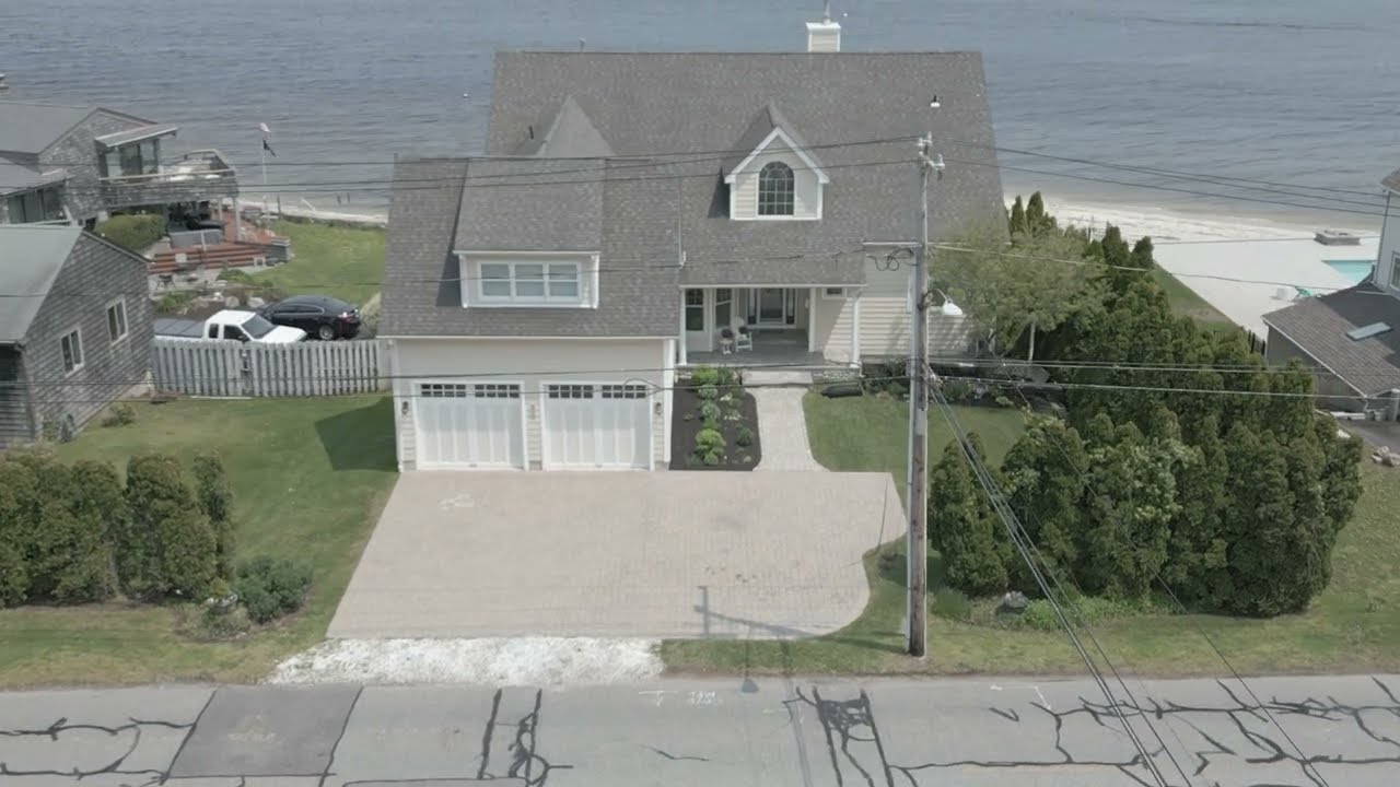 Drone view of nice New London, CT Home on Thames River