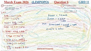 Mathematics | March Test 2026 | Grade 11| Question 6| Full Memo |