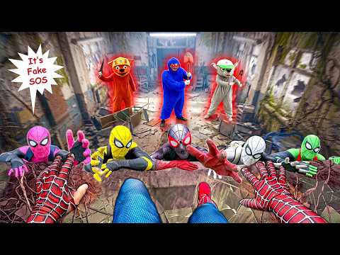 Bros 6 Spider-Man Was Tricked by Fake SOS Location ( Action POV vs 4 Giant Mascot Teddy Bear )