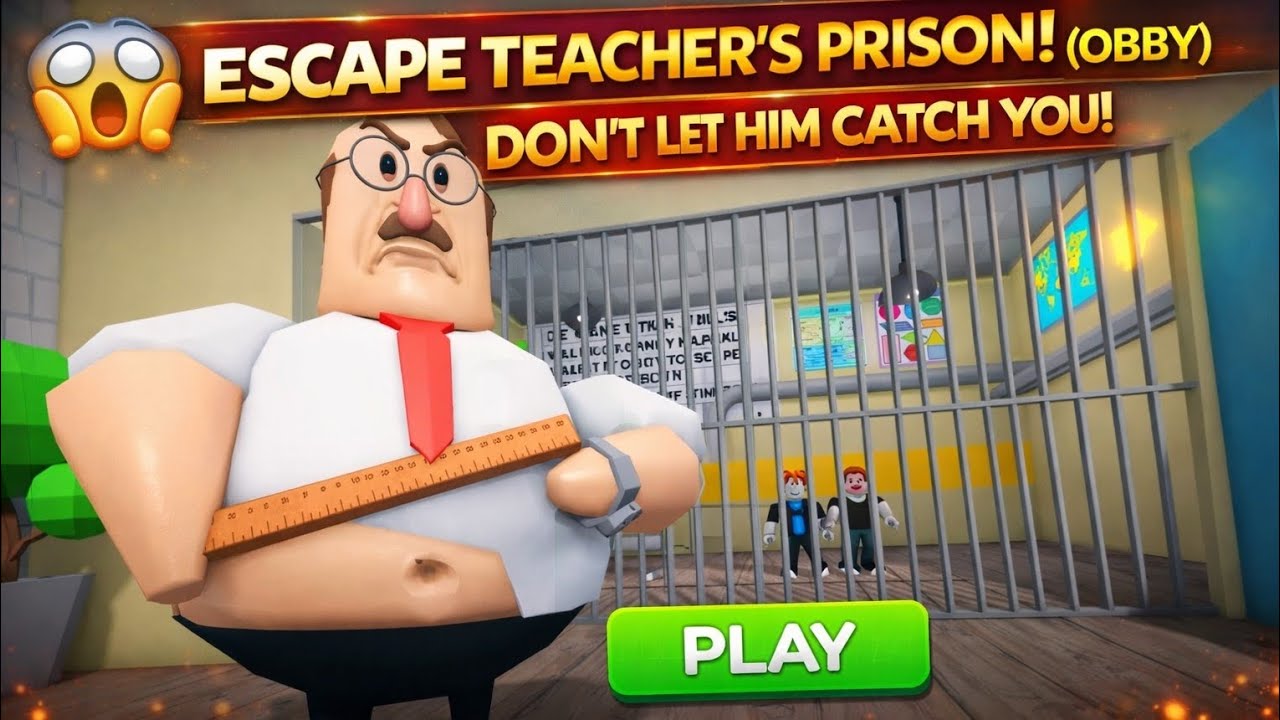 DON’T LET THE EVIL TEACHER CATCH YOU! 😱 (Prison Run Obby)