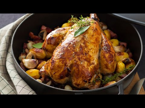 recette-:-poulet-rôti-en-cocotte,-garniture-grand-mère