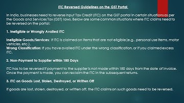 ITC Reversed Guidelines on the GST Portal.