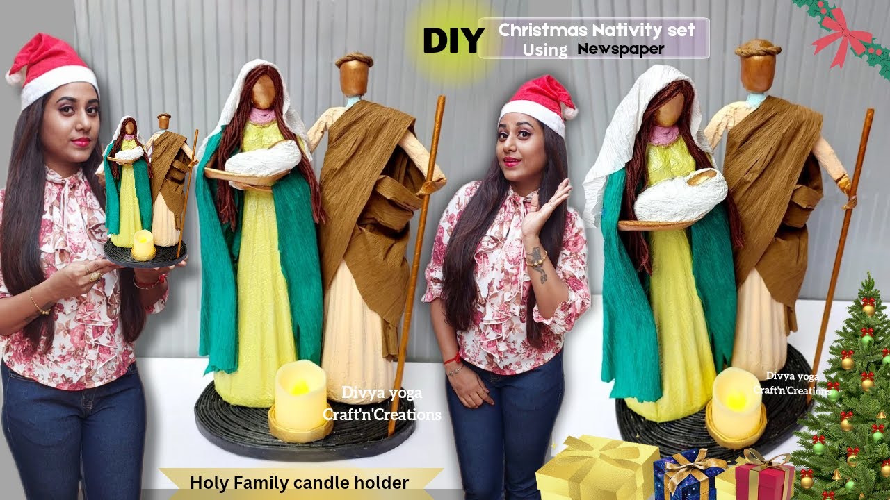 DIY Newspaper Doll 👼Christmas Nativity set🎄diy Holy family candle holder 