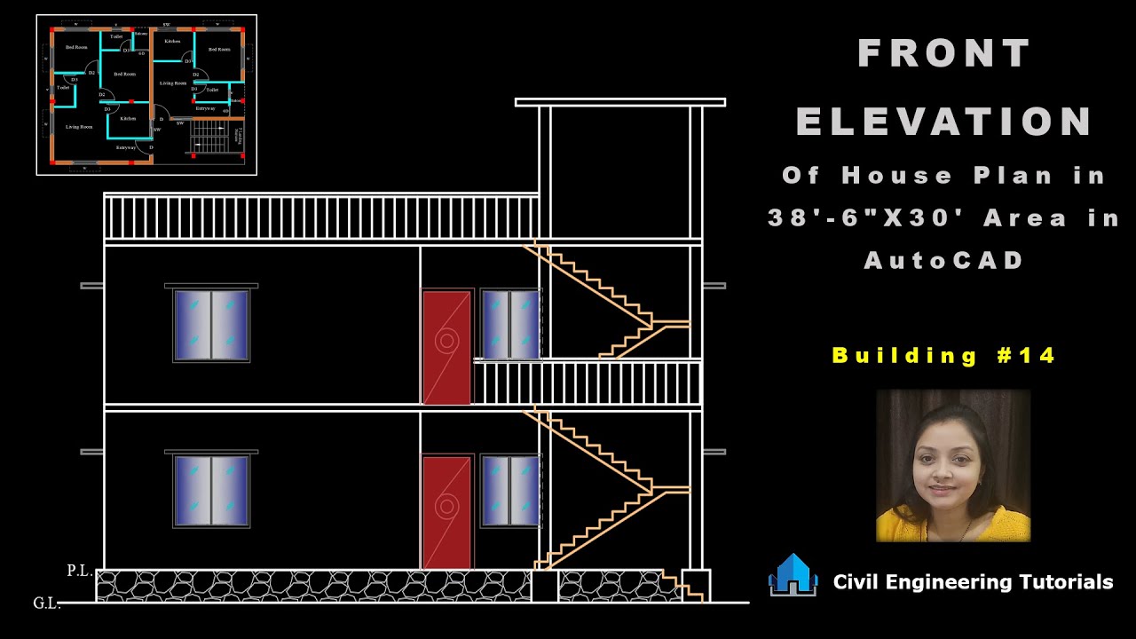 Autocad Front Elevation House Plan Lecture 86 (Elevations) In For