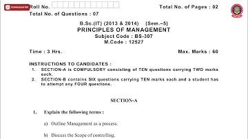 BSC IT 5TH SEM PRINCIPLES OF MANAGEMENT MAY 2019 | PTU