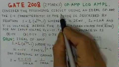 Video Solution To GATE ECE 2008 Problem -Op Amp Log Amplifier