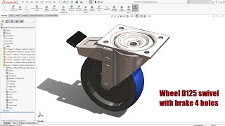 Wheel D125 swivel with brake 4 holes | Solidworks Tutorials