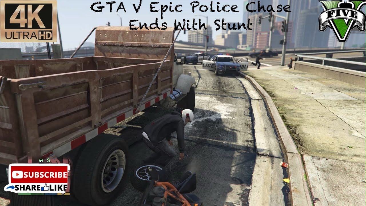 😬 GTA V Epic Police Chase Ends With Stunt (4K60FPS) ~ #gta5 #gta # ...