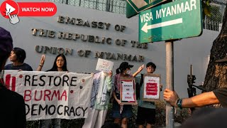 4th Anniversary of Myanmar Coup: Protest in front of Myanmar Embassy at Bangkok, Thailand.