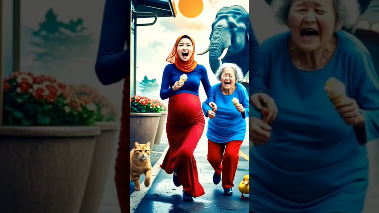Animasi Nenek Lucu Ibu Hamil Dikejar Gajah Habis Beli Es Krim Sama Kucing Oyen dan Bebek Lucu