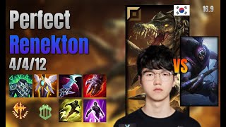 Perfect Top Renekton vs Jax lol KR solo rank Full Game 16.9 | 퍼펙트 레넥톤 vs 잭스