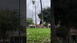 Nature Walk In The Park. The Woman Is Wearing A Mid-Calf Length Beige Dress.