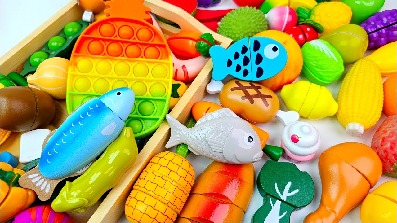 Satisfying Video | Cutting Wooden Fruit and Vegetables ASMR | Mixing Avocado Banana Squishy