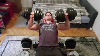 Incline dumbbell press: 18 reps with 25 kg (55 lbs) dumbbells