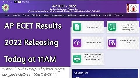 Ap ECET 2022 Results Releasing Today at 11AM