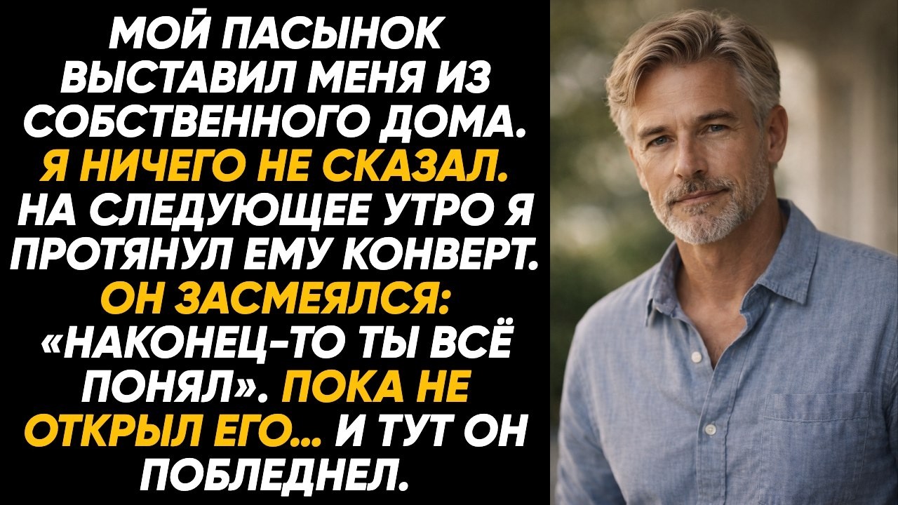 Пасынок выгнал меня из дома. Утром я дал ему конверт — он улыбнулся, пока не увидел, что там внутри.