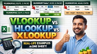 VLOOKUP vs HLOOKUP vs XLOOKUP 🔥 Excel Lookup Formulas Difference | Real Life Examples (Hindi)