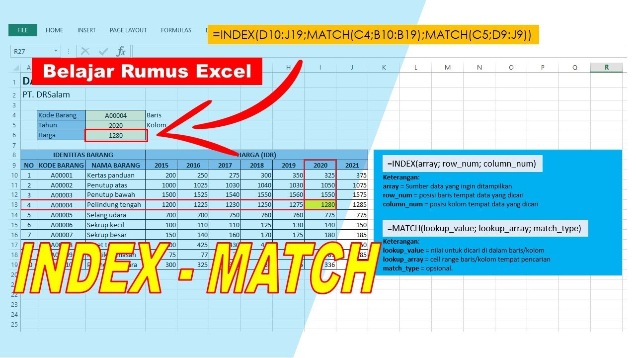 Tutorial Excel : Cara Menggunakan Rumus Index Match Pada Microsoft ...