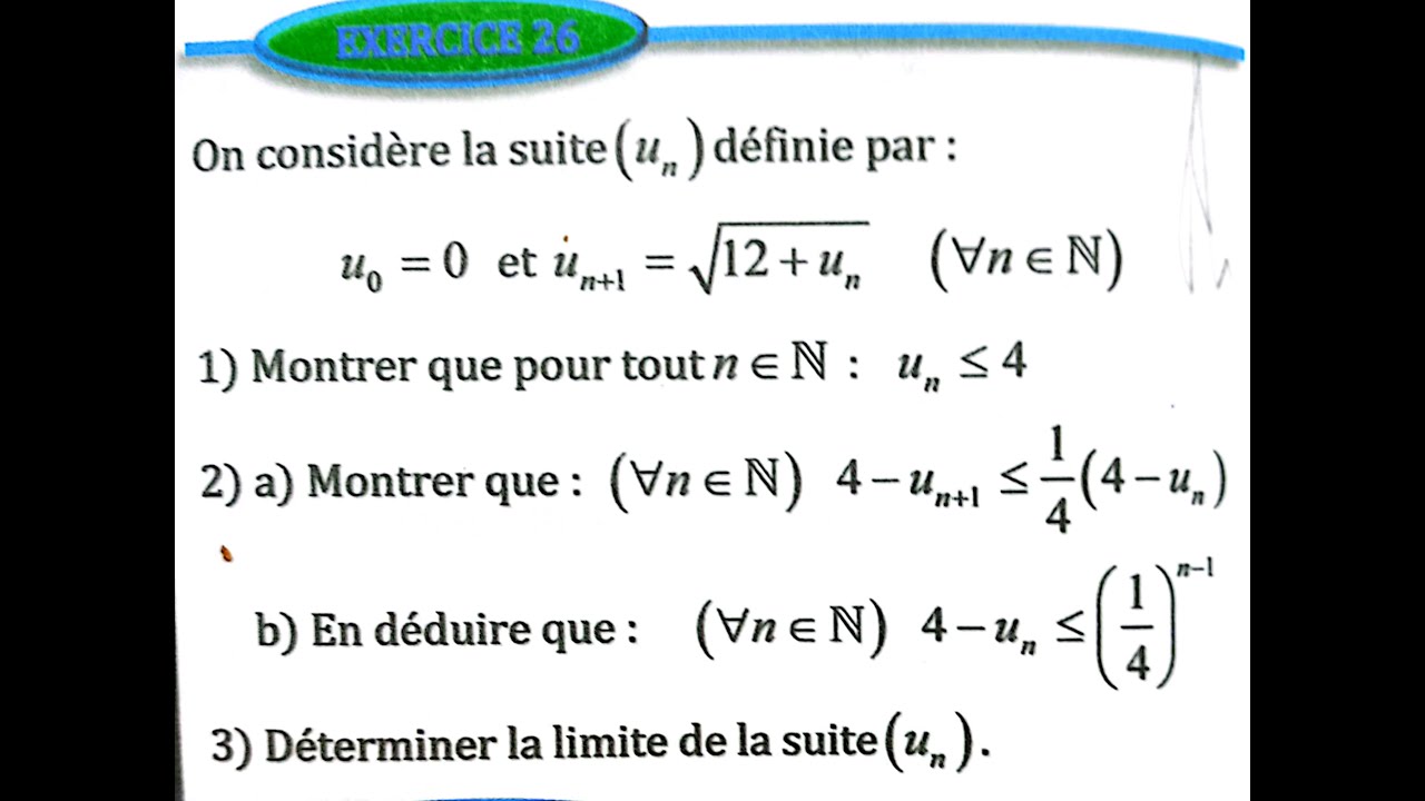 suites numériques 2 bac SM  Ex 26 et 27 et 28 page 102 Almoufid