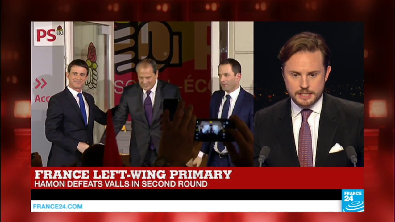 France Left Primary: Benoît Hamon and Manuel Valls shake hands after contentious election