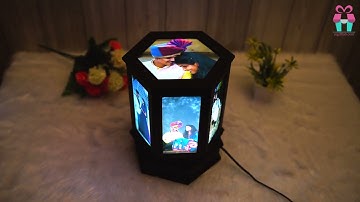 At Gift Lab Present Personalized Wooden Hexagonal Design Rotating LED lamp with 7 Photo