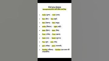 "Homophones(समान ध्वनि लेकिन अर्थ भिन्न)" | Easy to learn.#homophones #englishgrammar #spokenenglish