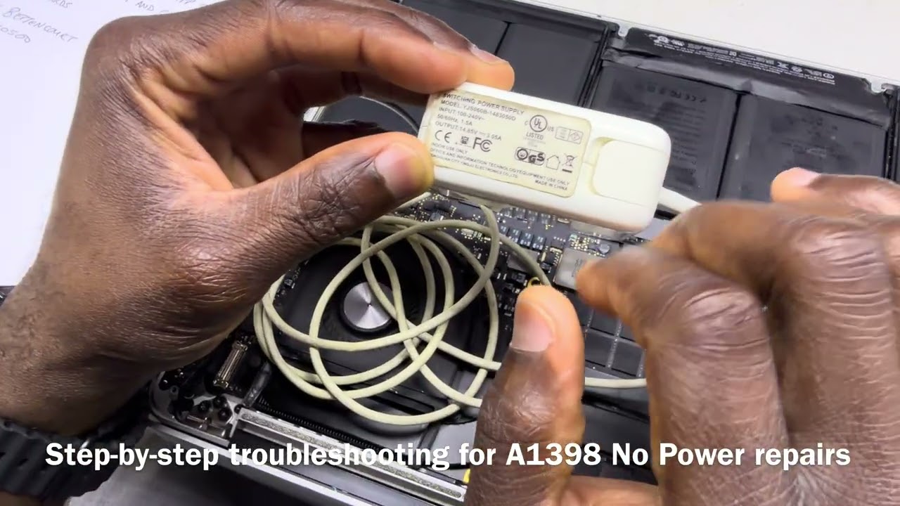 Step-by-step troubleshooting process on MacBook Pro A1398 No Power