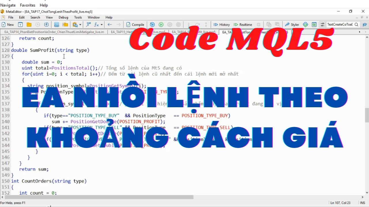 Tập 23 Code MQL5 hướng dẫn lập trình robot EA nhồi lệnh theo khoảng cách giá