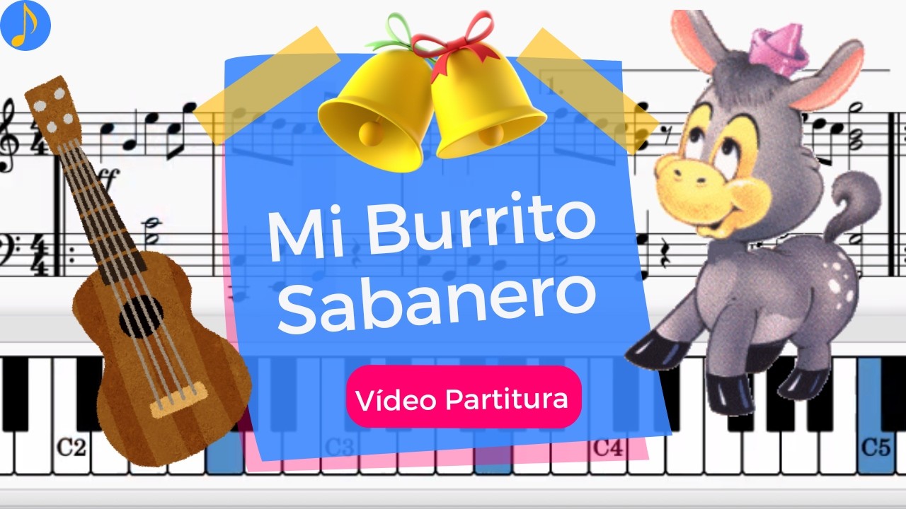 Mi Burrito Sabanero 🎄 PARTITURA , LETRA y TECLAS en PIANO 🎼🎶🎹 FÁCIL